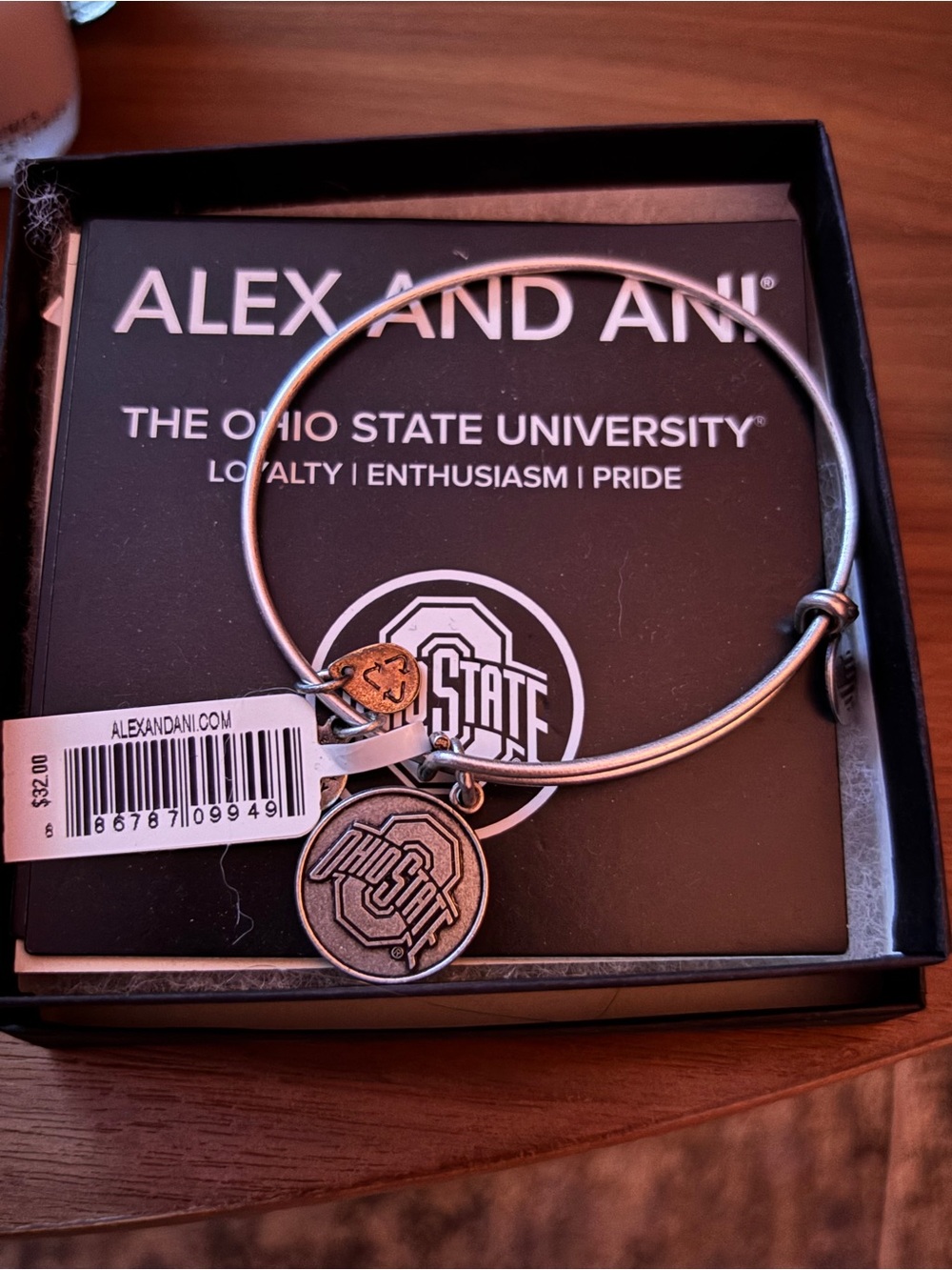 Alex and Ani The Ohio State Silver Logo Charm Bangle NWT and box